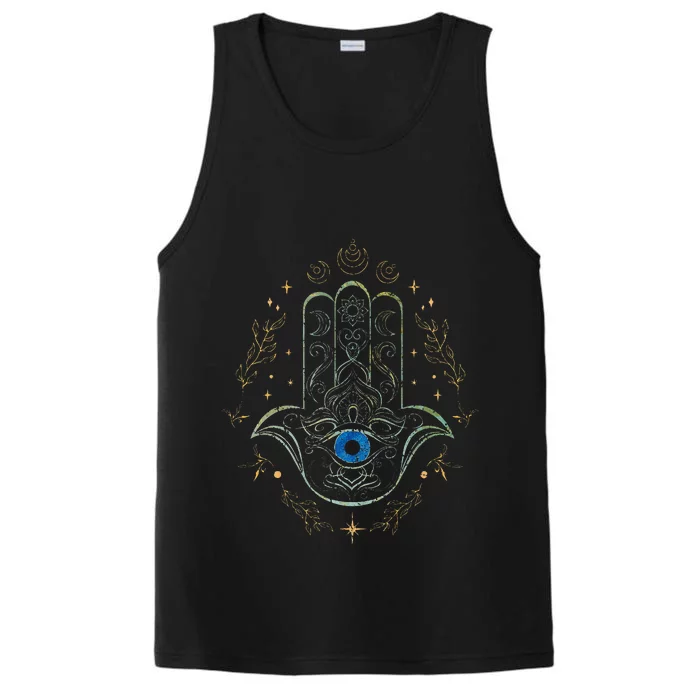 Evil Eye Hamsa Hand Nazar Amulet Protection Celestial Yoga Performance Tank