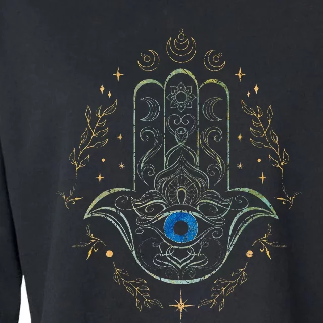 Evil Eye Hamsa Hand Nazar Amulet Protection Celestial Yoga Cropped Pullover Crew