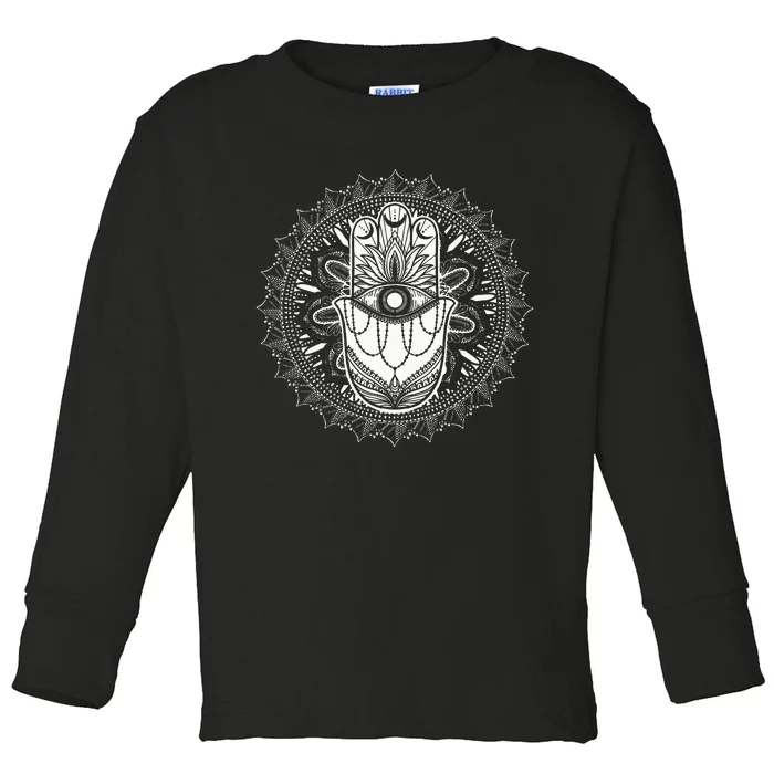 Evil Eye Hamsa Hand Mandala Yoga Meditation Spiritual Toddler Long Sleeve Shirt