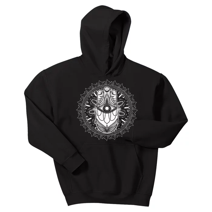 Evil Eye Hamsa Hand Mandala Yoga Meditation Spiritual Kids Hoodie