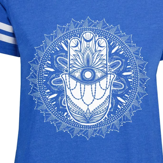 Evil Eye Hamsa Hand Mandala Yoga Meditation Spiritual Enza Ladies Jersey Football T-Shirt