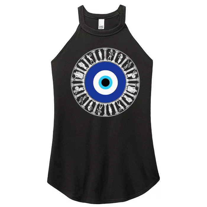 Evil Eye In Greek Key Circle Greek Key Around Greek Evil Eye Women’s Perfect Tri Rocker Tank