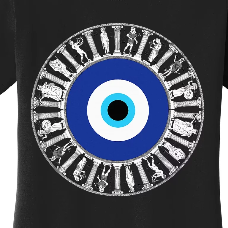 Evil Eye In Greek Key Circle Greek Key Around Greek Evil Eye Women's T-Shirt