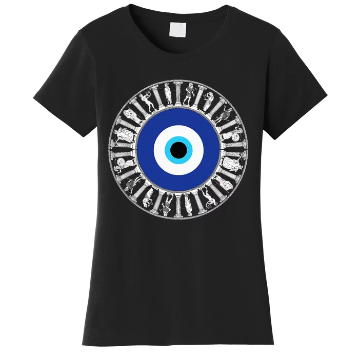 Evil Eye In Greek Key Circle Greek Key Around Greek Evil Eye Women's T-Shirt