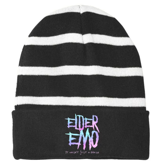 Elder Emo. It WasnT Just A Phase Funny Emo Goth Striped Beanie with Solid Band