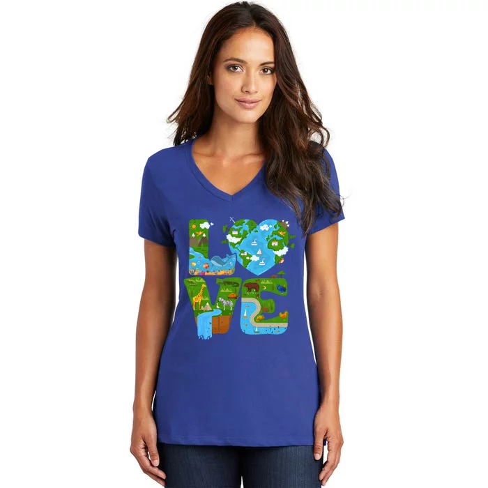 Ecology Earth Love Environtal Awareness Save The Planet Cute Gift Women's V-Neck T-Shirt