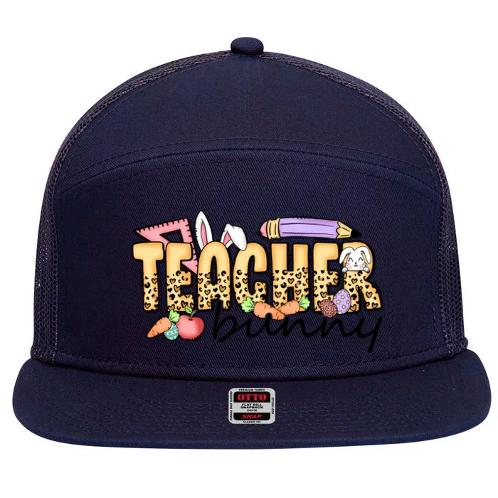 Easter Eggs Leopard Teacher Funny Bunny Easter Day 7 Panel Mesh Trucker Snapback Hat