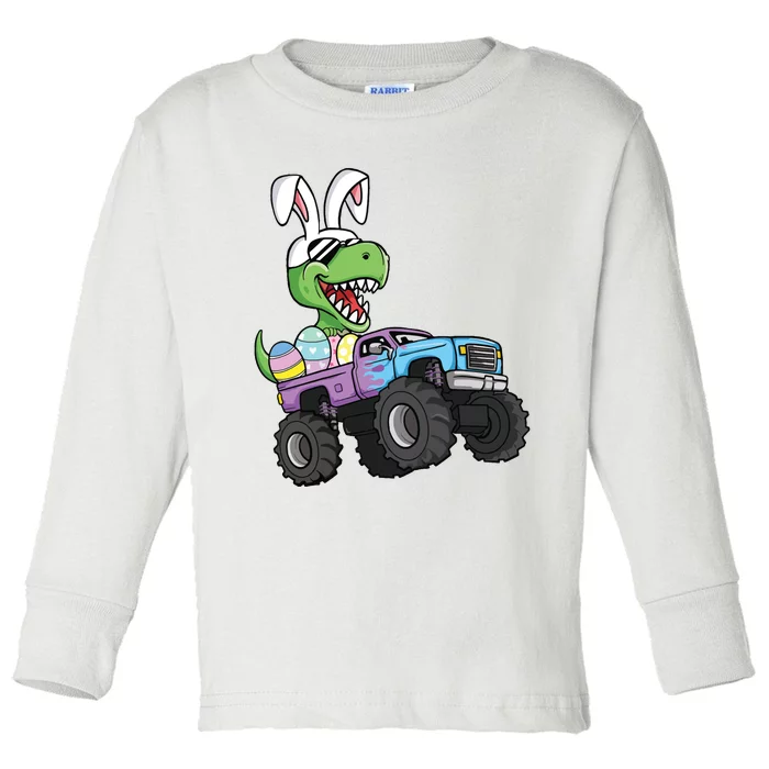 Easter Eggs Monster Truck Trex Dinosaur Rabbit Ears Toddler Long Sleeve Shirt