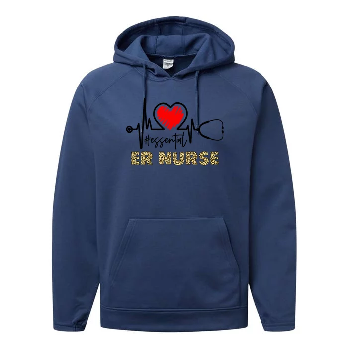 Essential Er Nurse Heartbeat Er Nurse Gift Performance Fleece Hoodie