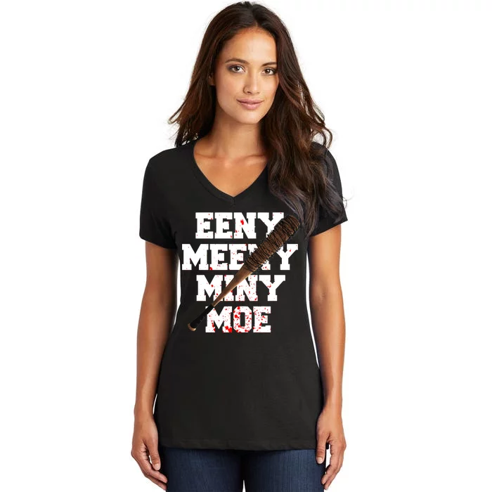 Eeny Meeny Miny Moe Neagan Zombie Killing Walkers Bloody Bat Women's V-Neck T-Shirt