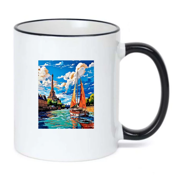 Eiffel Elegance: Parisian Riverview Watercolor Delight Black Color Changing Mug