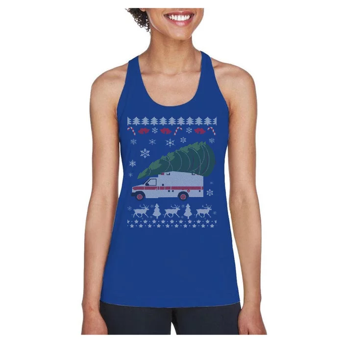 Ems Emt Paramedic First Responder Ugly Christmas Ambulance Gift Women's Racerback Tank