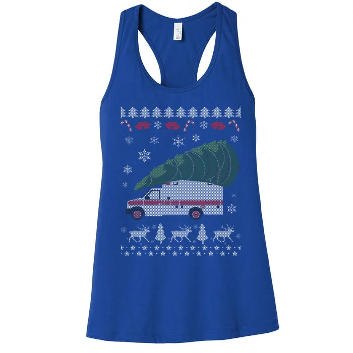 Ems Emt Paramedic First Responder Ugly Christmas Ambulance Gift Women's Racerback Tank