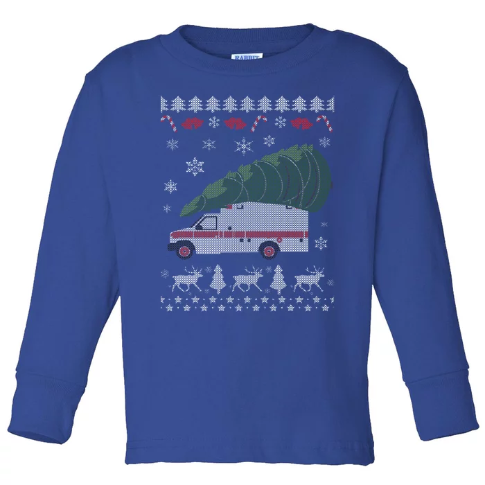 Ems Emt Paramedic First Responder Ugly Christmas Ambulance Gift Toddler Long Sleeve Shirt