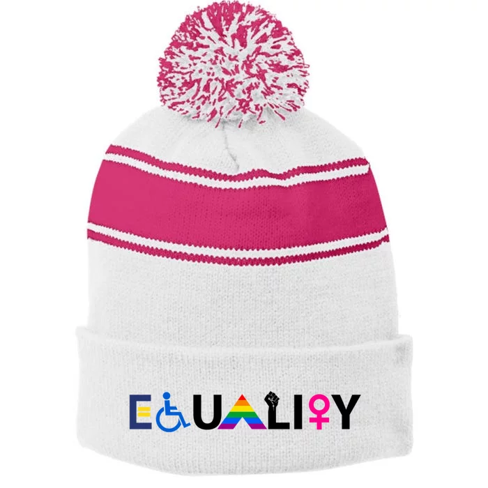 Equality Equal Rights Lgbtq Ally Unity Pride Feminist Gift Stripe Pom Pom Beanie