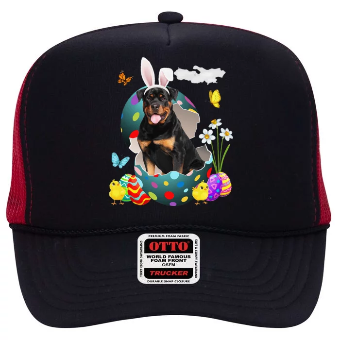 Easter Eggs Rottweiler Bunny Dog S Dog Dad Dog Mom High Crown Mesh Trucker Hat