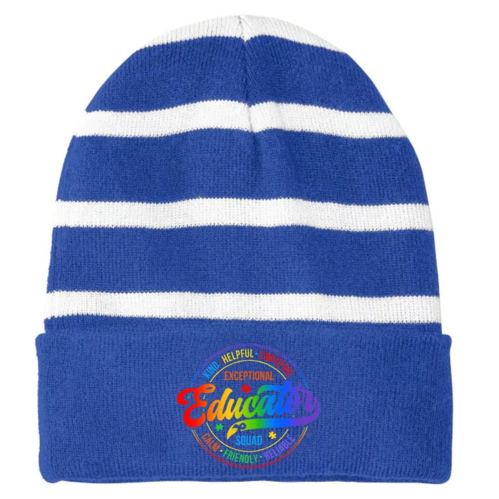 Exceptional Educator Squad Special Education Striped Beanie with Solid Band