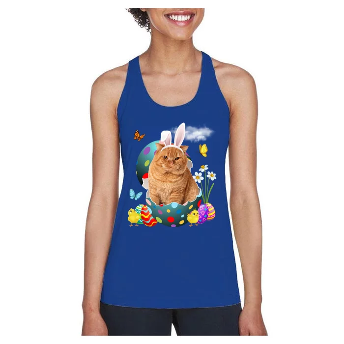 Easter Eggs Scottish Fold Bunny Cat Funny Gift Cat Dad Cat Mom Funny Gift Women's Racerback Tank