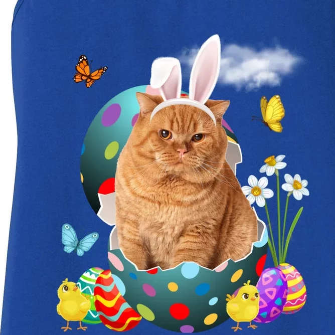 Easter Eggs Scottish Fold Bunny Cat Funny Gift Cat Dad Cat Mom Funny Gift Women's Racerback Tank