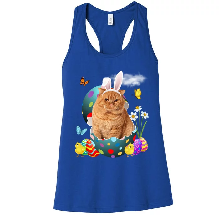 Easter Eggs Scottish Fold Bunny Cat Funny Gift Cat Dad Cat Mom Funny Gift Women's Racerback Tank