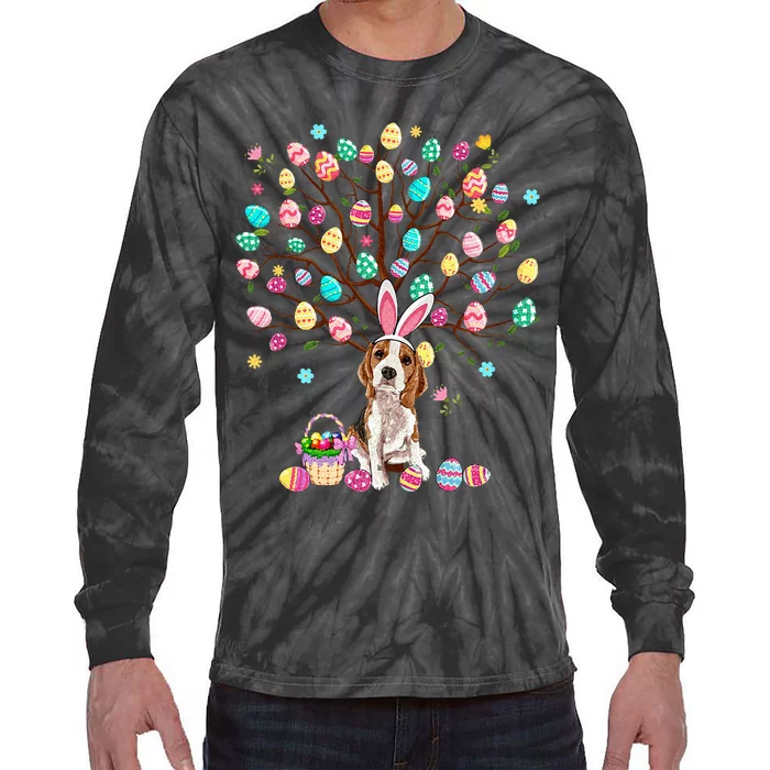 Easter Eggs Tree Beagle Dog Wearing Bunny Ear Tie-Dye Long Sleeve Shirt