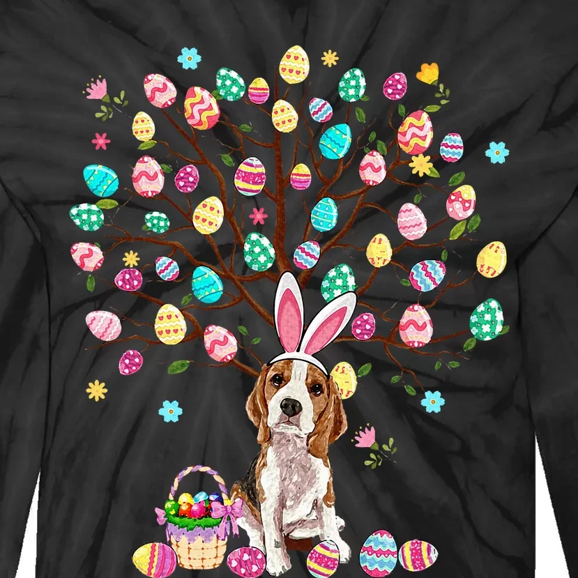 Easter Eggs Tree Beagle Dog Wearing Bunny Ear Tie-Dye Long Sleeve Shirt