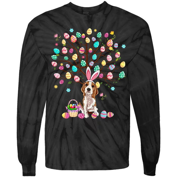 Easter Eggs Tree Beagle Dog Wearing Bunny Ear Tie-Dye Long Sleeve Shirt