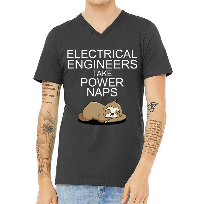 Electrical Engineers Take Power Naps Funny Sloth V-Neck T-Shirt