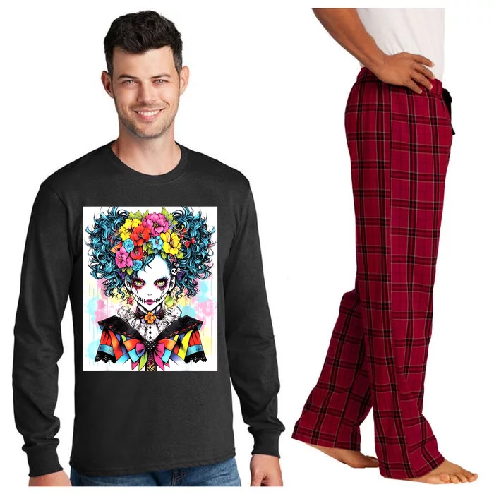 Elegant Edge: Vibrant Rebellious Design With Floral Accents Long Sleeve Pajama Set