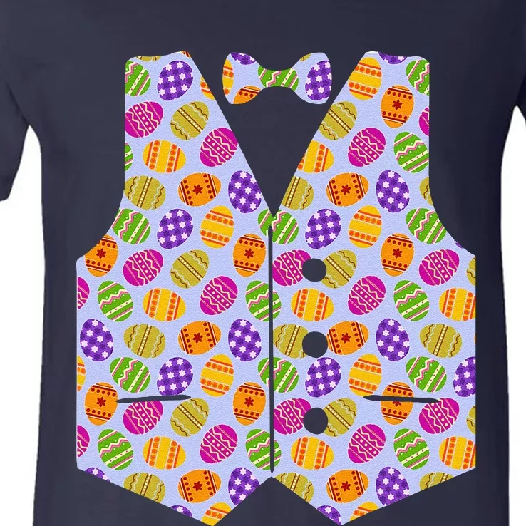 Easter Eggs Vest And Bow Tie Bunny Costume V-Neck T-Shirt