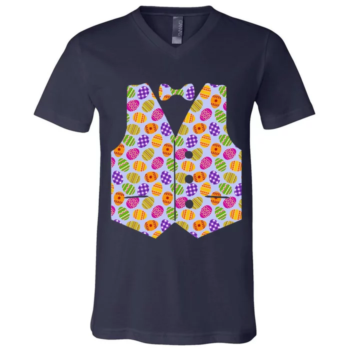 Easter Eggs Vest And Bow Tie Bunny Costume V-Neck T-Shirt