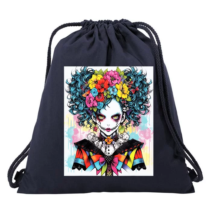 Elegant Edge: Vibrant Rebellious Design With Floral Accents Drawstring Bag