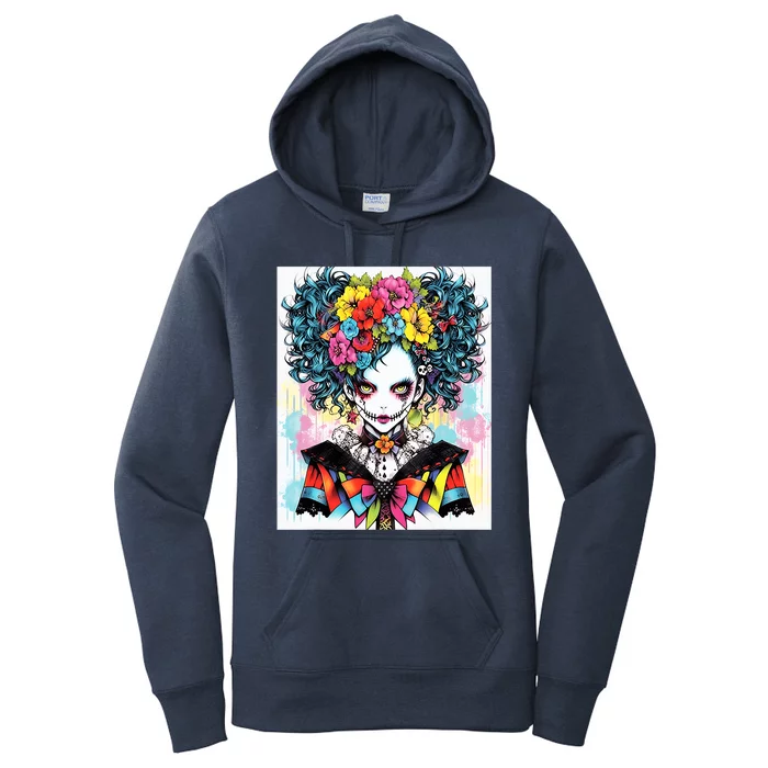 Elegant Edge: Vibrant Rebellious Design With Floral Accents Women's Pullover Hoodie