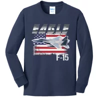 F15 Eagle Line Art Military Jet Fighter Kids Long Sleeve Shirt