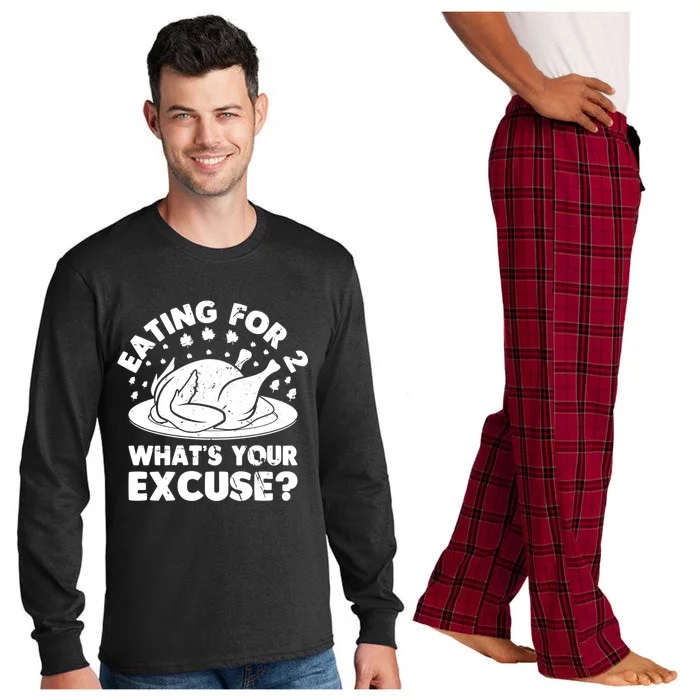 Eating For 2 What's Your Excuse Pregnancy Reveal Turkey Gift Long Sleeve Pajama Set