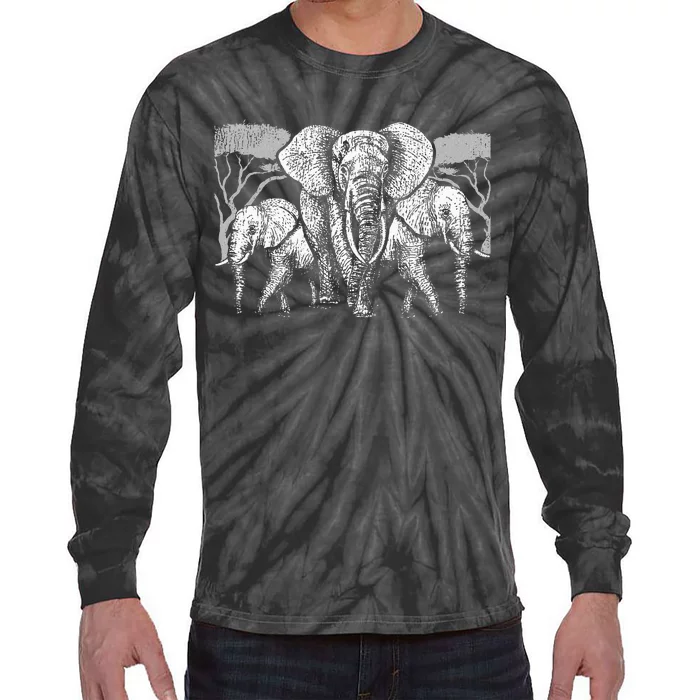 Elephant Family Africa Safari Zoo Keeper Gift Elephant Tie-Dye Long Sleeve Shirt