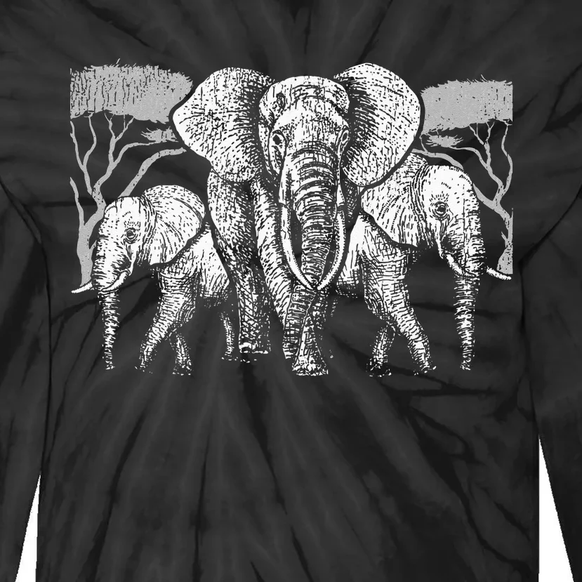 Elephant Family Africa Safari Zoo Keeper Gift Elephant Tie-Dye Long Sleeve Shirt