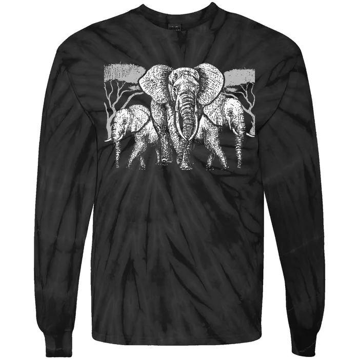 Elephant Family Africa Safari Zoo Keeper Gift Elephant Tie-Dye Long Sleeve Shirt