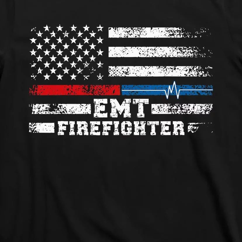 Emt Firefighter American Flag Proud Firefighter Emt T-Shirt