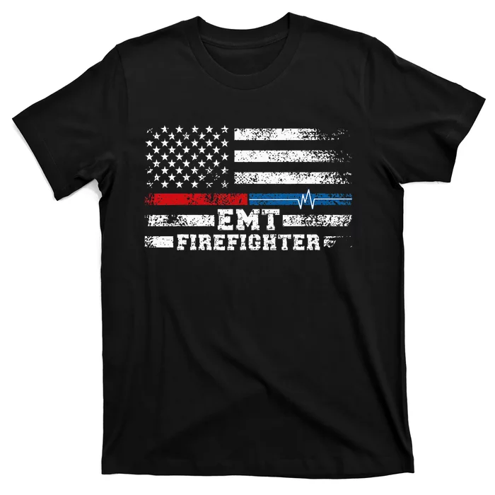 Emt Firefighter American Flag Proud Firefighter Emt T-Shirt