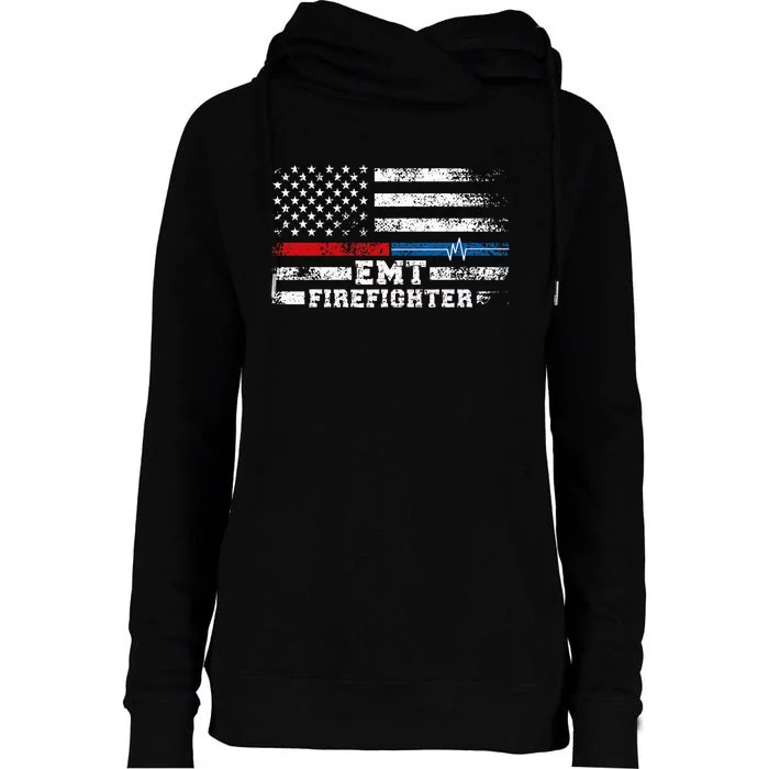 Emt Firefighter American Flag Proud Firefighter Emt Womens Funnel Neck Pullover Hood