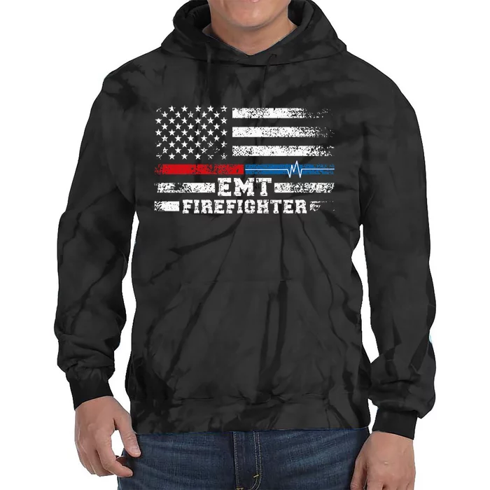 Emt Firefighter American Flag Proud Firefighter Emt Tie Dye Hoodie