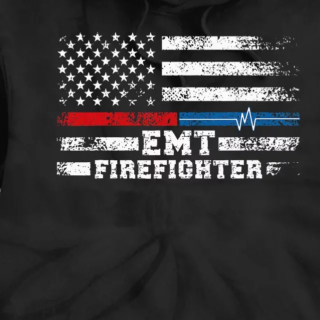 Emt Firefighter American Flag Proud Firefighter Emt Tie Dye Hoodie