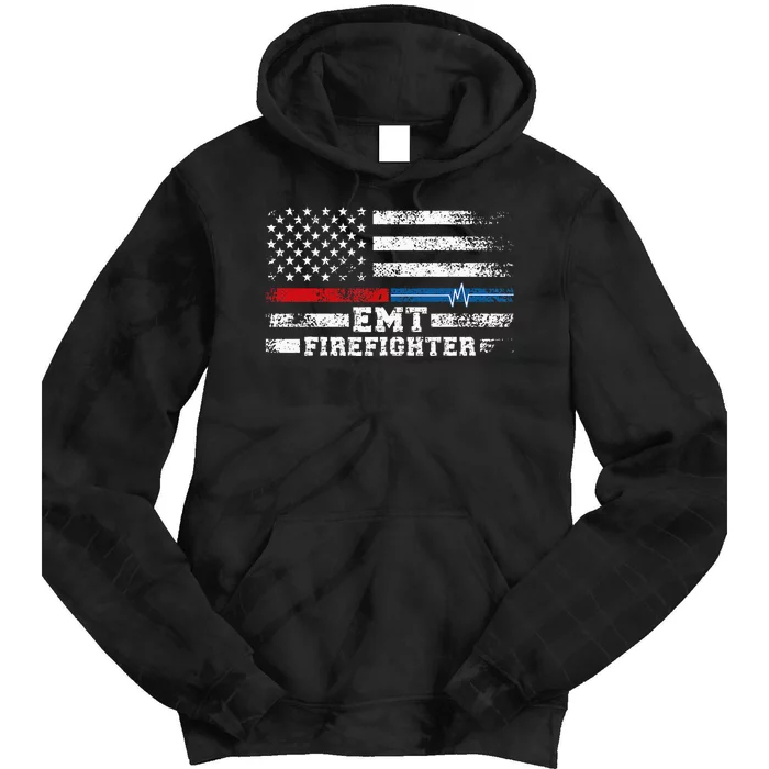 Emt Firefighter American Flag Proud Firefighter Emt Tie Dye Hoodie