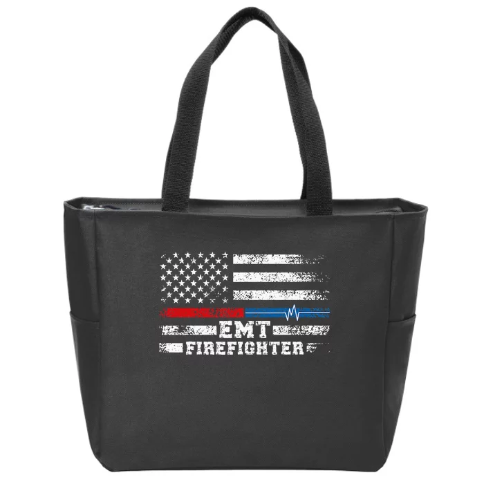 Emt Firefighter American Flag Proud Firefighter Emt Zip Tote Bag