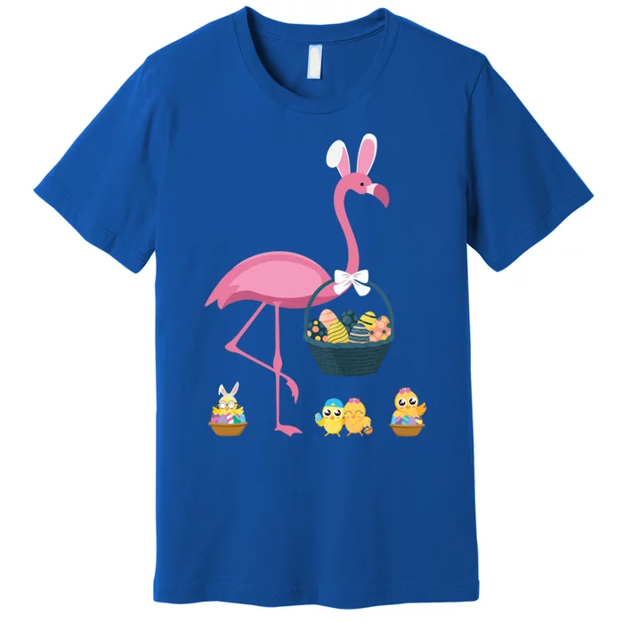 Easter Flamingo Basket Stuffer Rabbit Wading Bird Design Gift Premium T-Shirt