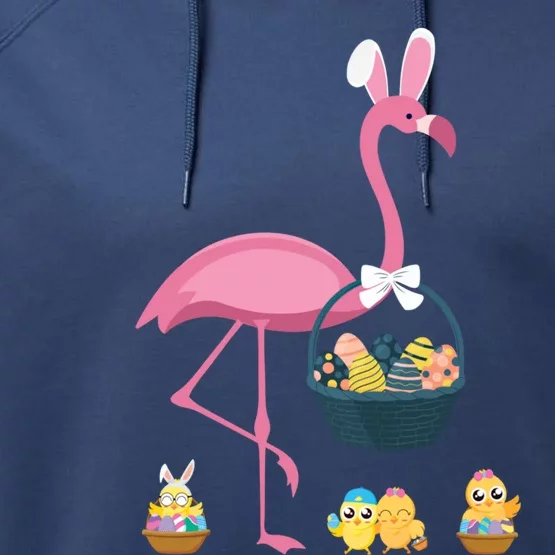 Easter Flamingo Basket Stuffer Rabbit Wading Bird Design Gift Performance Fleece Hoodie