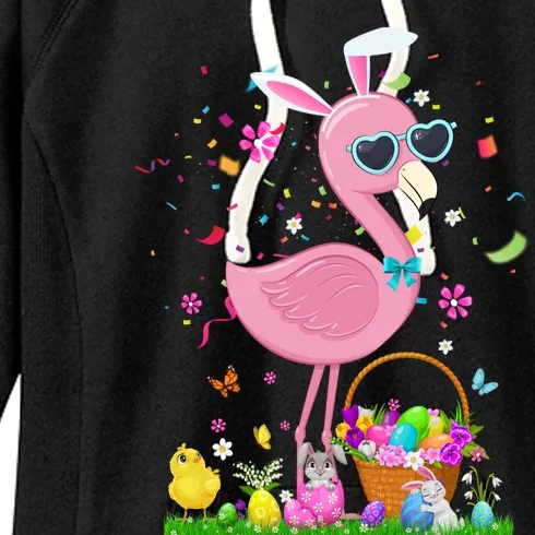 Easter Flamingo Bunny Ears With Easter Basket 2021 Gift Women's Fleece Hoodie