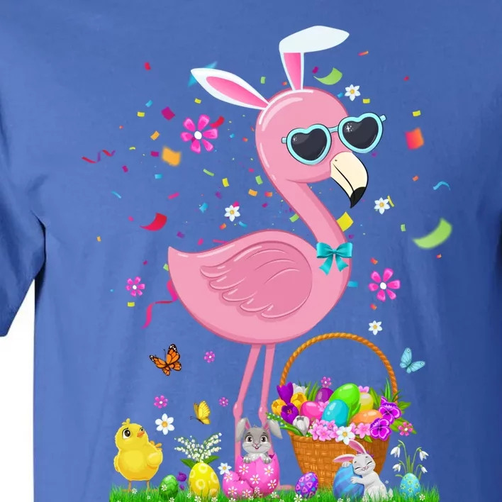 Easter Flamingo Bunny Ears With Easter Basket 2021 Gift Tall T-Shirt