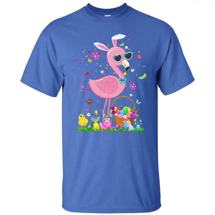 Easter Flamingo Bunny Ears With Easter Basket 2021 Gift Tall T-Shirt